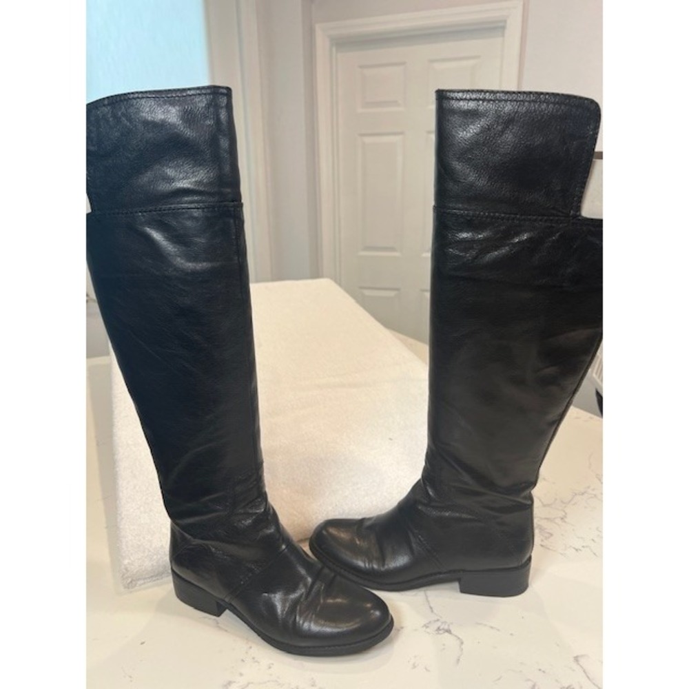 Nine West Noriko Black Knee-High Leather Riding Boots Women 7 M , Gently worn ! - Picture 1 of 16